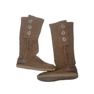 UGG Lattice Cardy Brown Knit Tall Button Boots 5819 sz 7 Classic comfort luxury